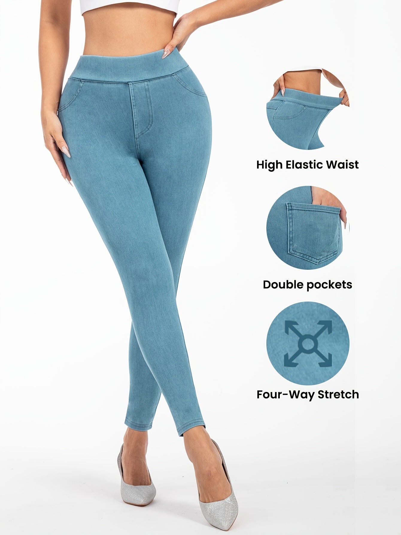 Seraphina: Elastic Faux Denim Leggings