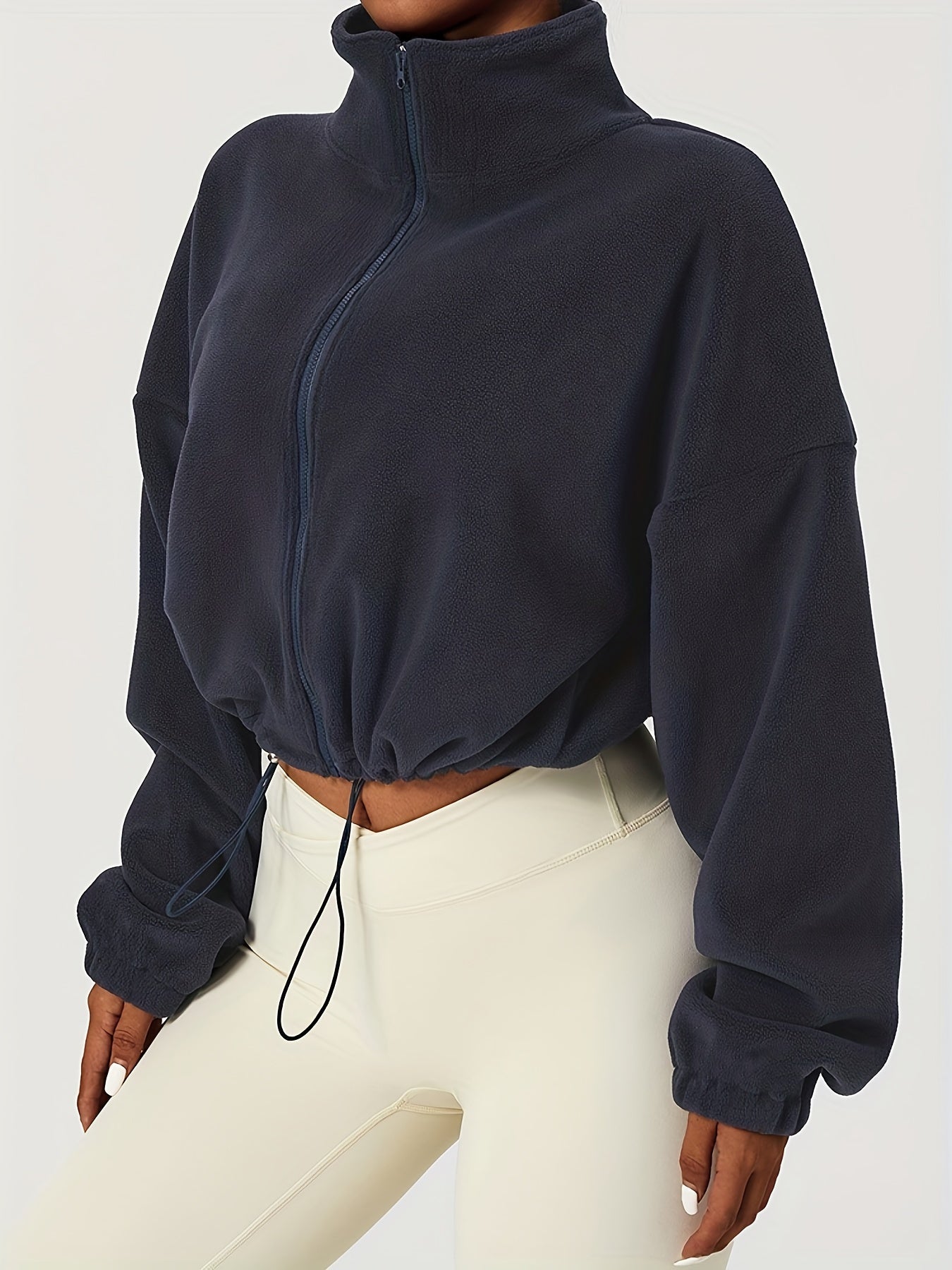 Isla: Fleece Crop Jacket With Zipper And Drawstring