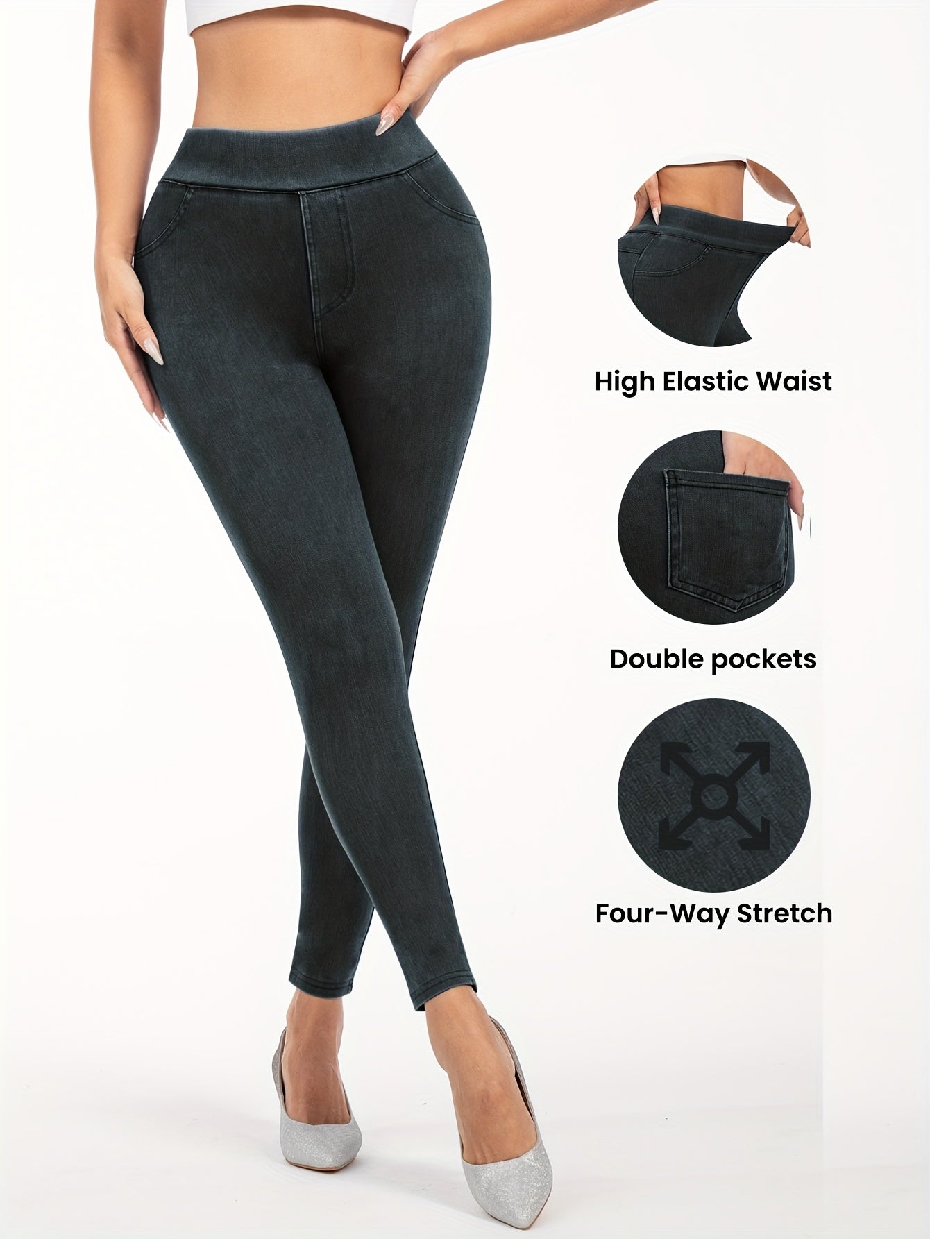 Seraphina: Elastic Faux Denim Leggings