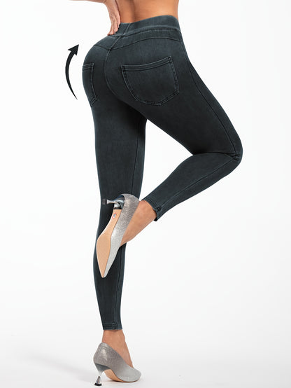 Seraphina: Elastic Faux Denim Leggings