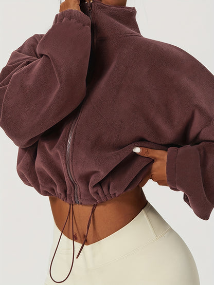 Isla: Fleece Crop Jacket With Zipper And Drawstring